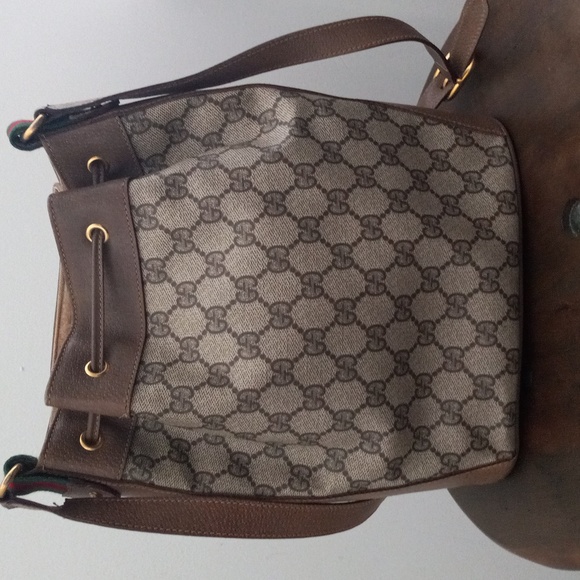 Authentic Vintage Gucci GG Monogram Supreme Sherry Web Ophidia Drawstring Bucket - Picture 4 of 11